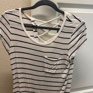 super soft striped shirt with criss-cross design